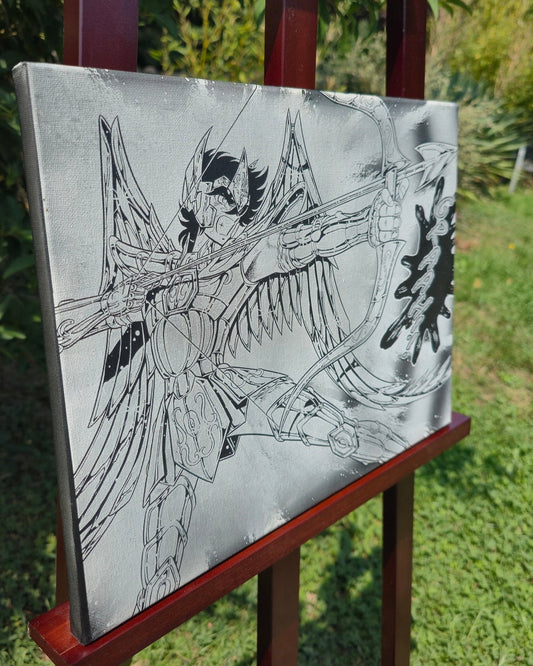 Décoration murale Les Chevaliers du Zodiaque – toile gravée noir et blanc