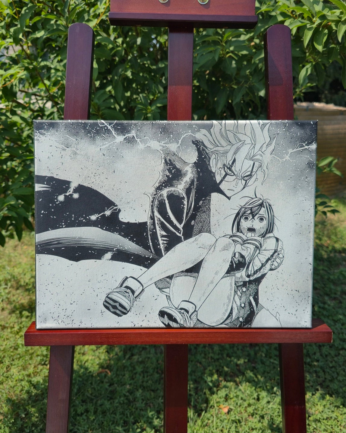Tableau manga Dandadan Okarun gravure laser