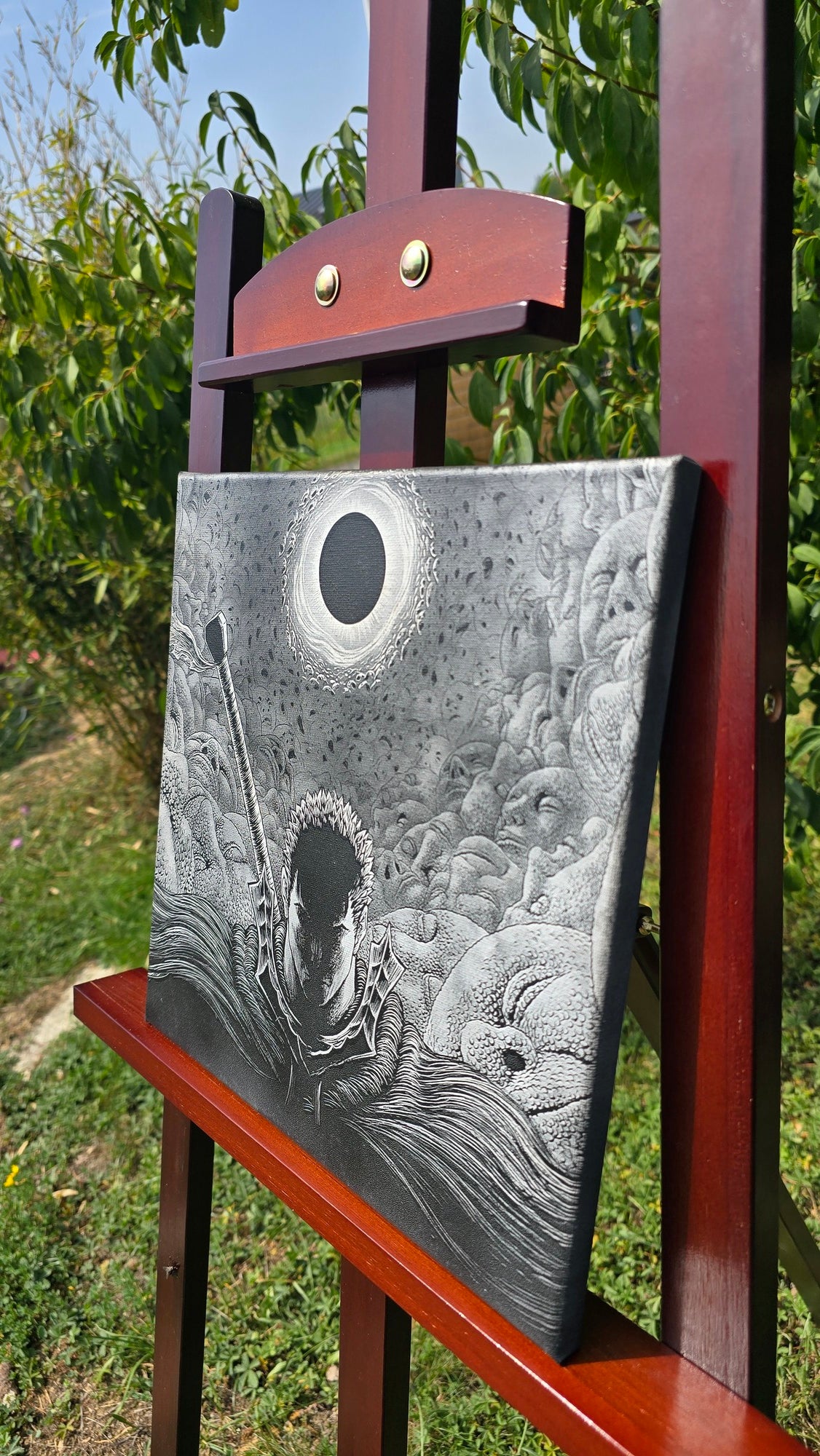 Toile premium noir et blanc représentant Guts et l’éclipse – Berserk