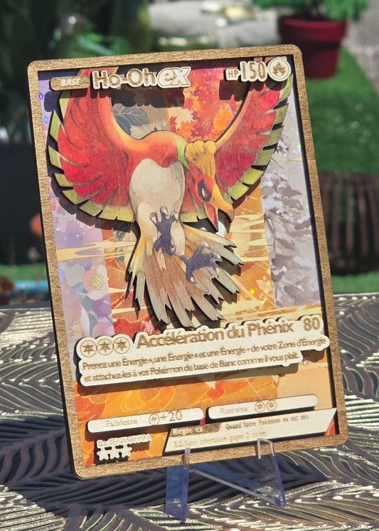 Ho-Oh EX Full Art — Carte en Bois Premium Holographique