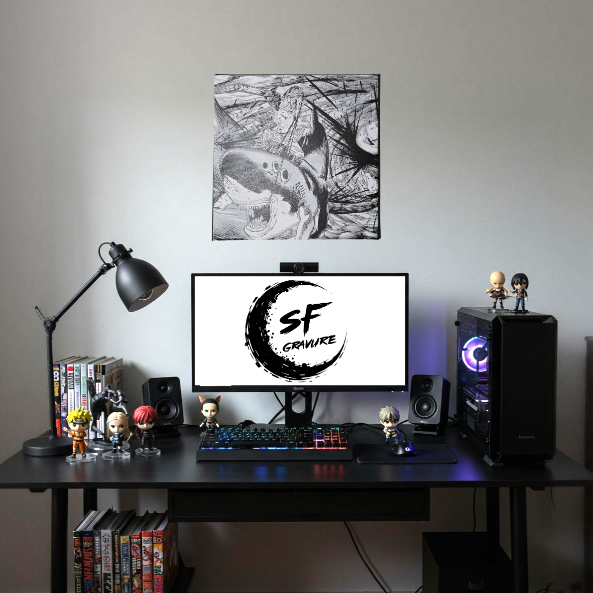 Tableau manga Chainsaw Man Denji gravure laser