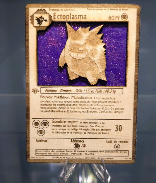 Carte Pokémon Ectoplasma  Artisanale – Gravée sur Bois