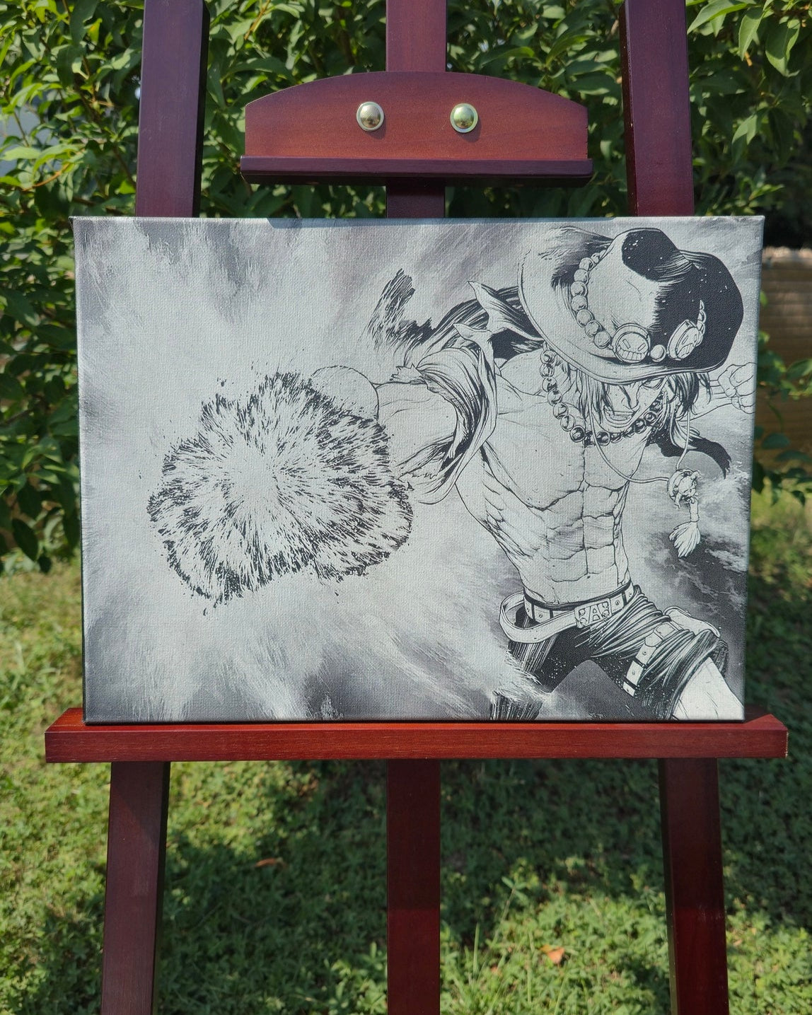 Tableau manga One Piece Ace gravure laser sur toile