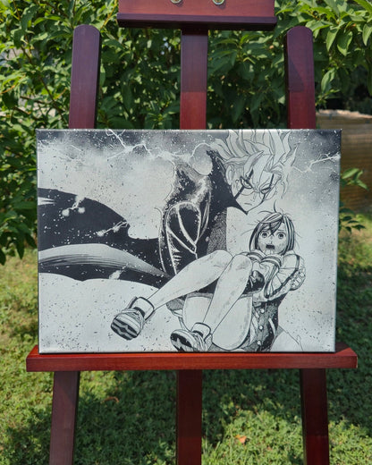 Tableau manga Dandadan Okarun gravure laser