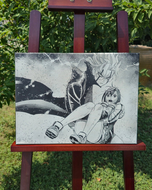 Tableau manga Dandadan Okarun gravure laser