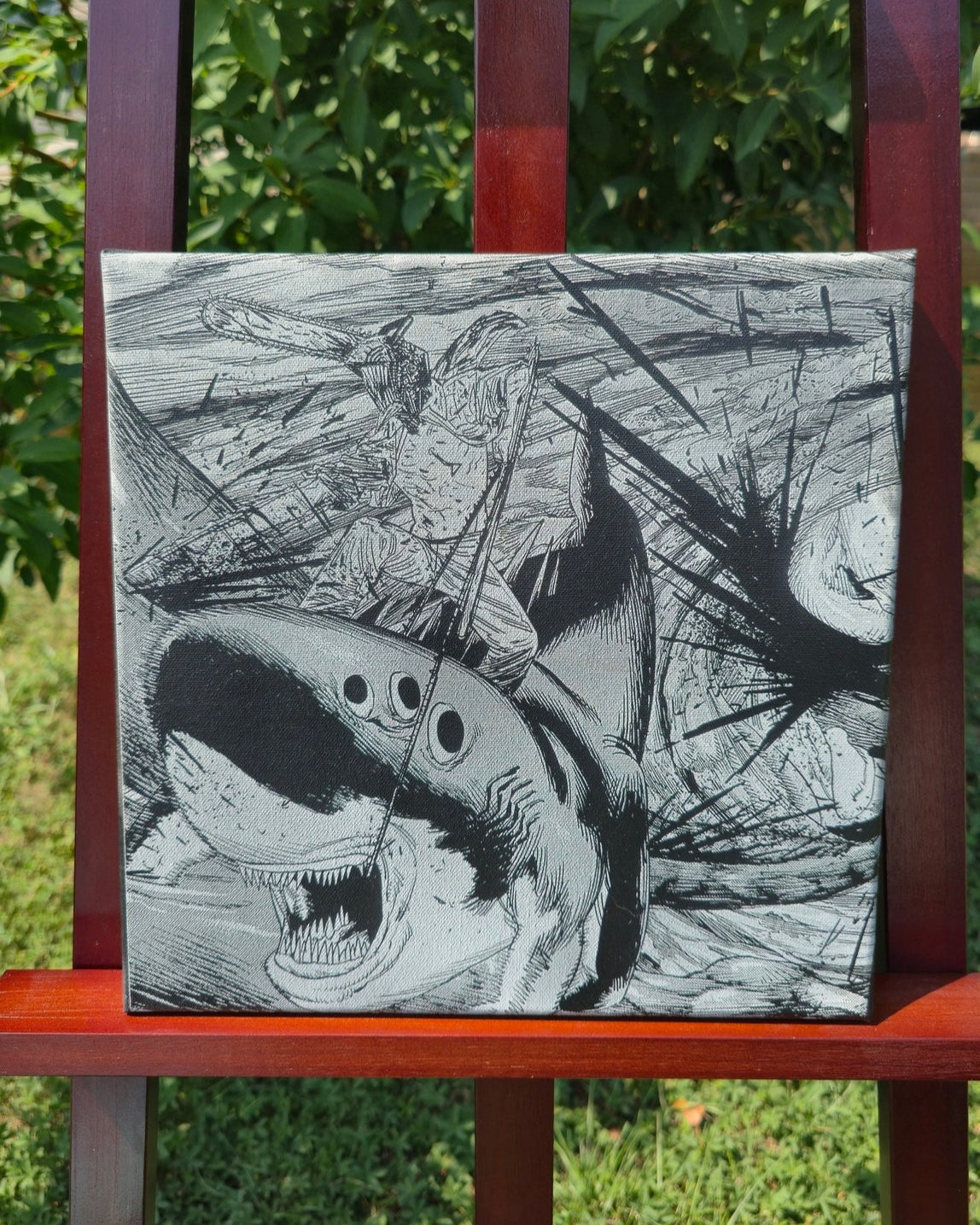 Tableau manga Chainsaw Man Denji et Beam gravure laser