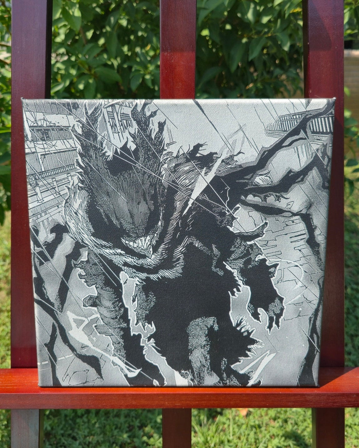 Tableau manga My Hero Academia gravé au laser – Deku en pleine attaque