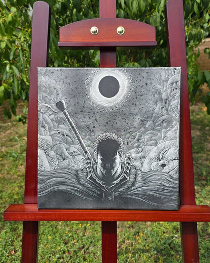 Tableau manga Berserk gravé au laser – Guts sous l’éclipse