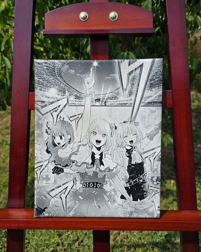 Tableau manga Oshi no Ko – Kana, Ruby et Memcho gravé au laser