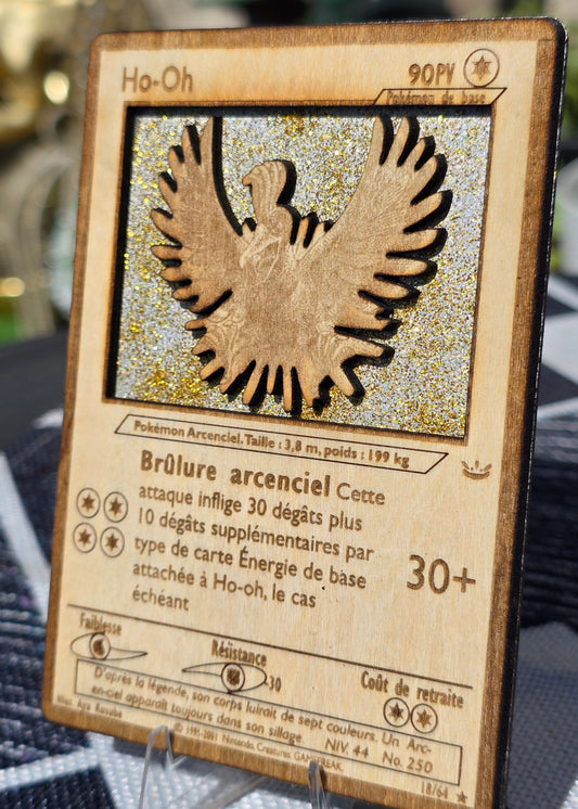 Carte Pokémon Ho-Oh –  Gravée sur Bois