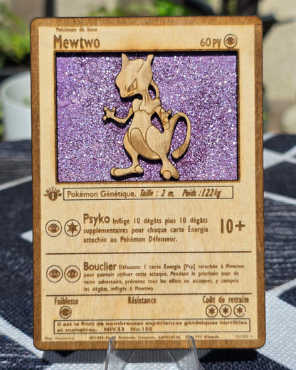 Carte Pokémon  Mewtwo –  Gravée sur Bois