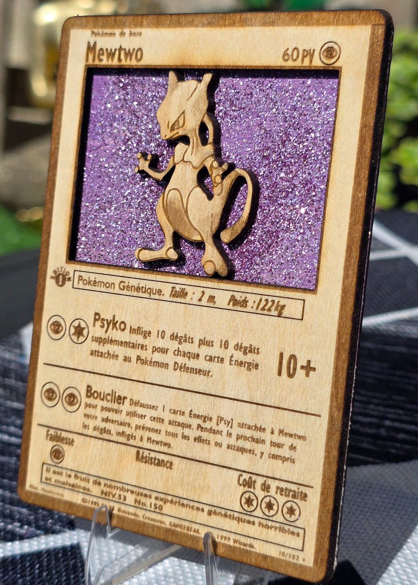 Carte Pokémon  Mewtwo –  Gravée sur Bois