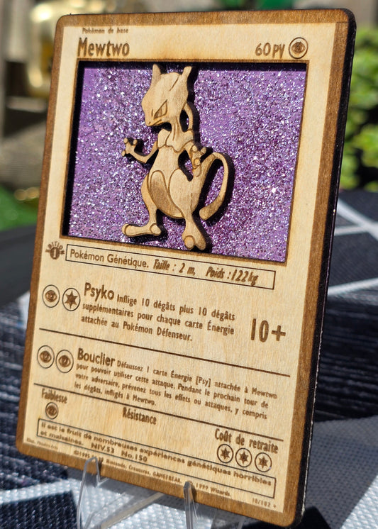 Carte Pokémon  Mewtwo –  Gravée sur Bois