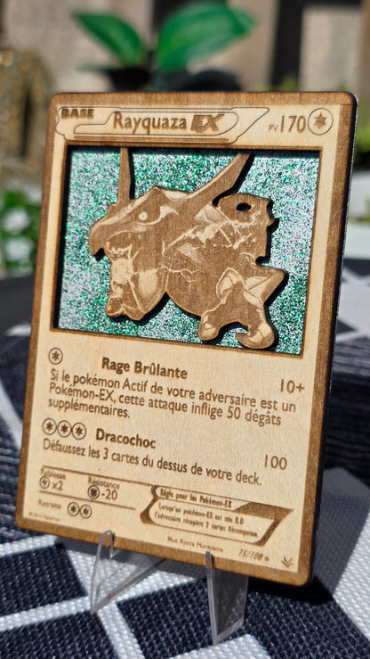 Carte Pokémon  Rayquaza  –  Gravée sur Bois
