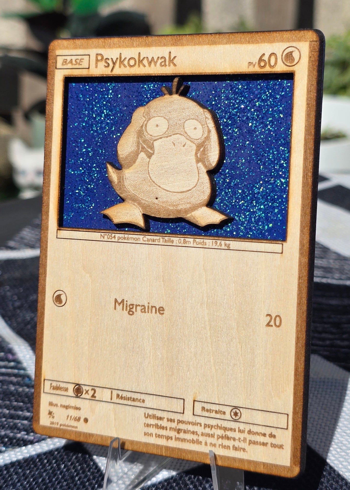 Carte Pokémon Psykokwak –  Gravée sur Bois
