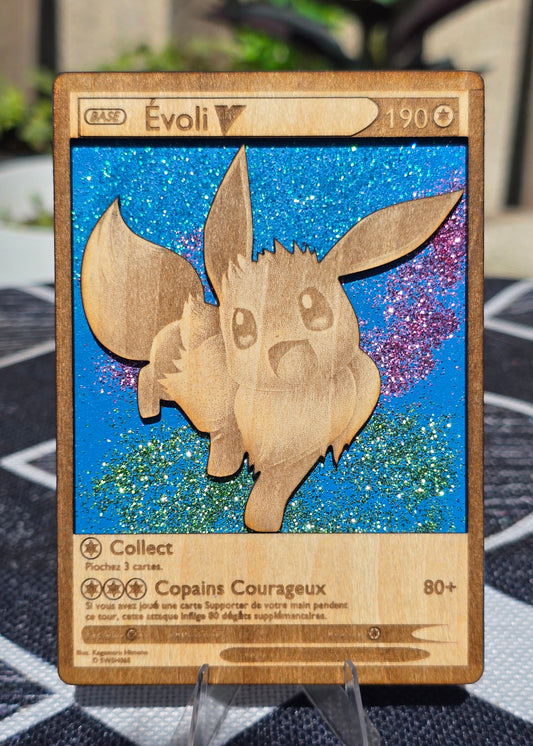 Carte Pokémon Évoli –  Gravée sur Bois