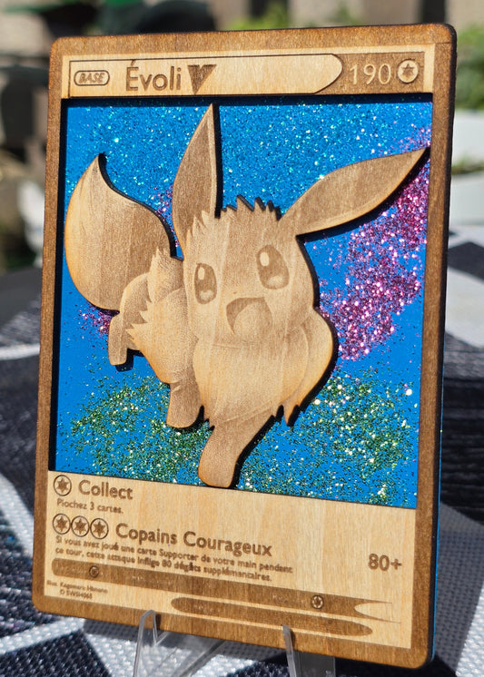 Carte Pokémon Évoli –  Gravée sur Bois