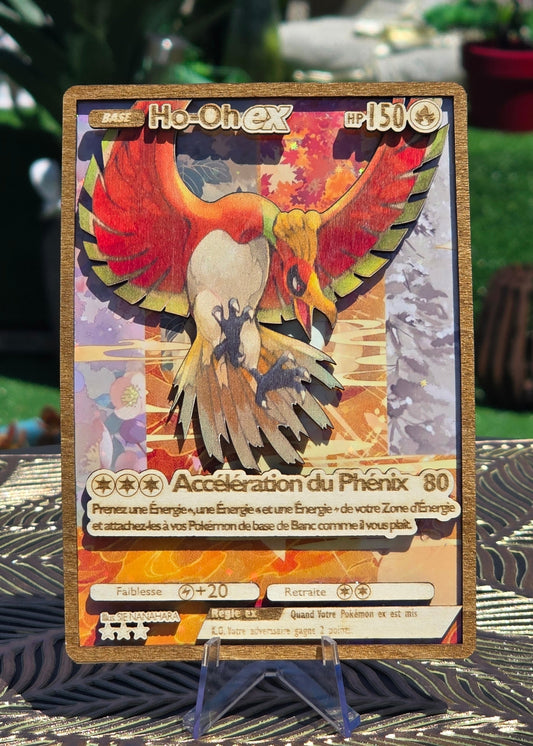 Ho-Oh EX Full Art — Carte en Bois Premium Holographique