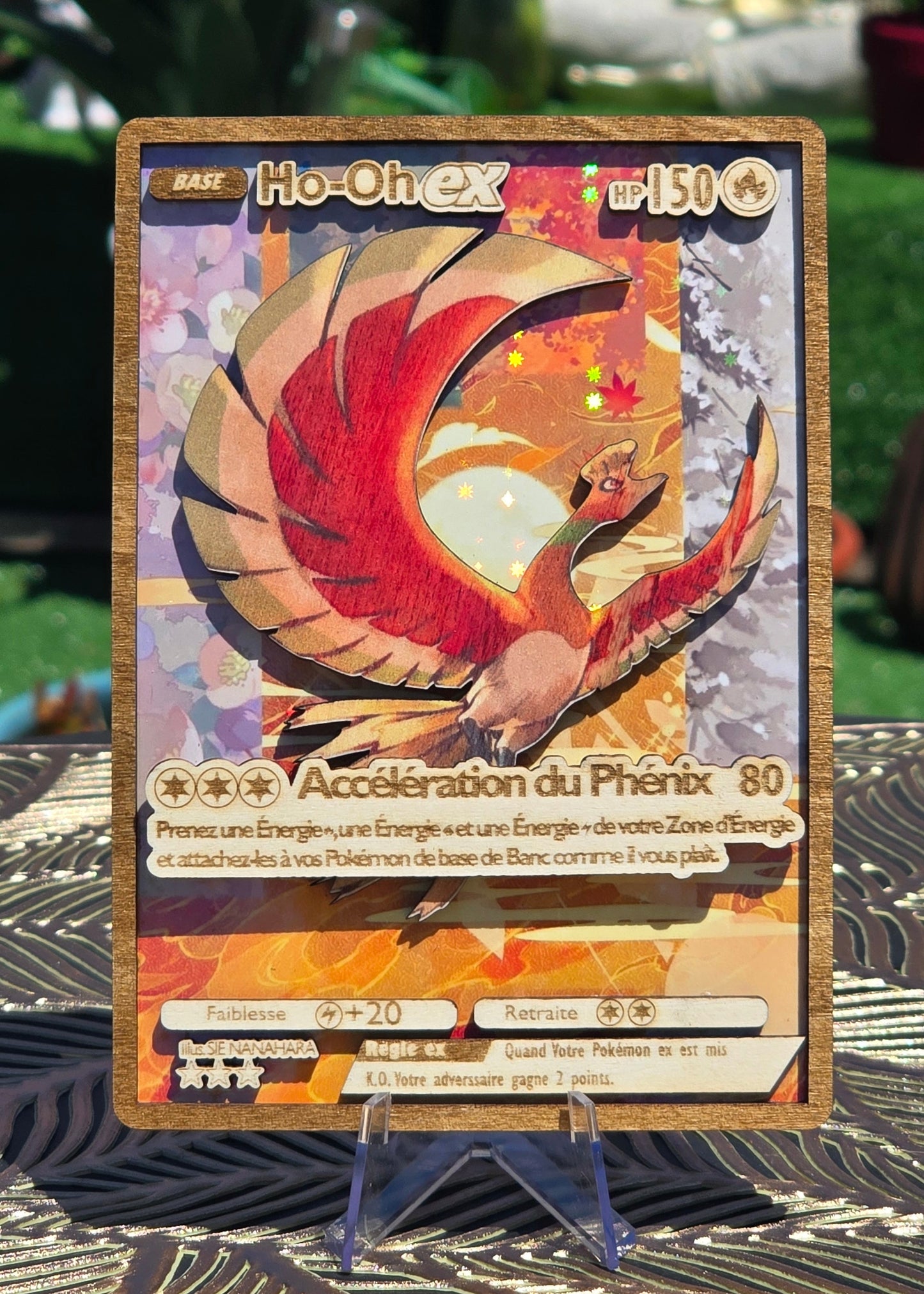 Ho-Oh EX Full Art — Carte en Bois Premium Holographique