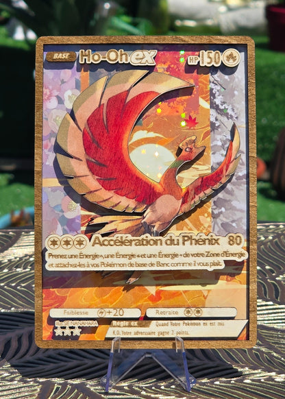 Ho-Oh EX Full Art — Carte en Bois Premium Holographique