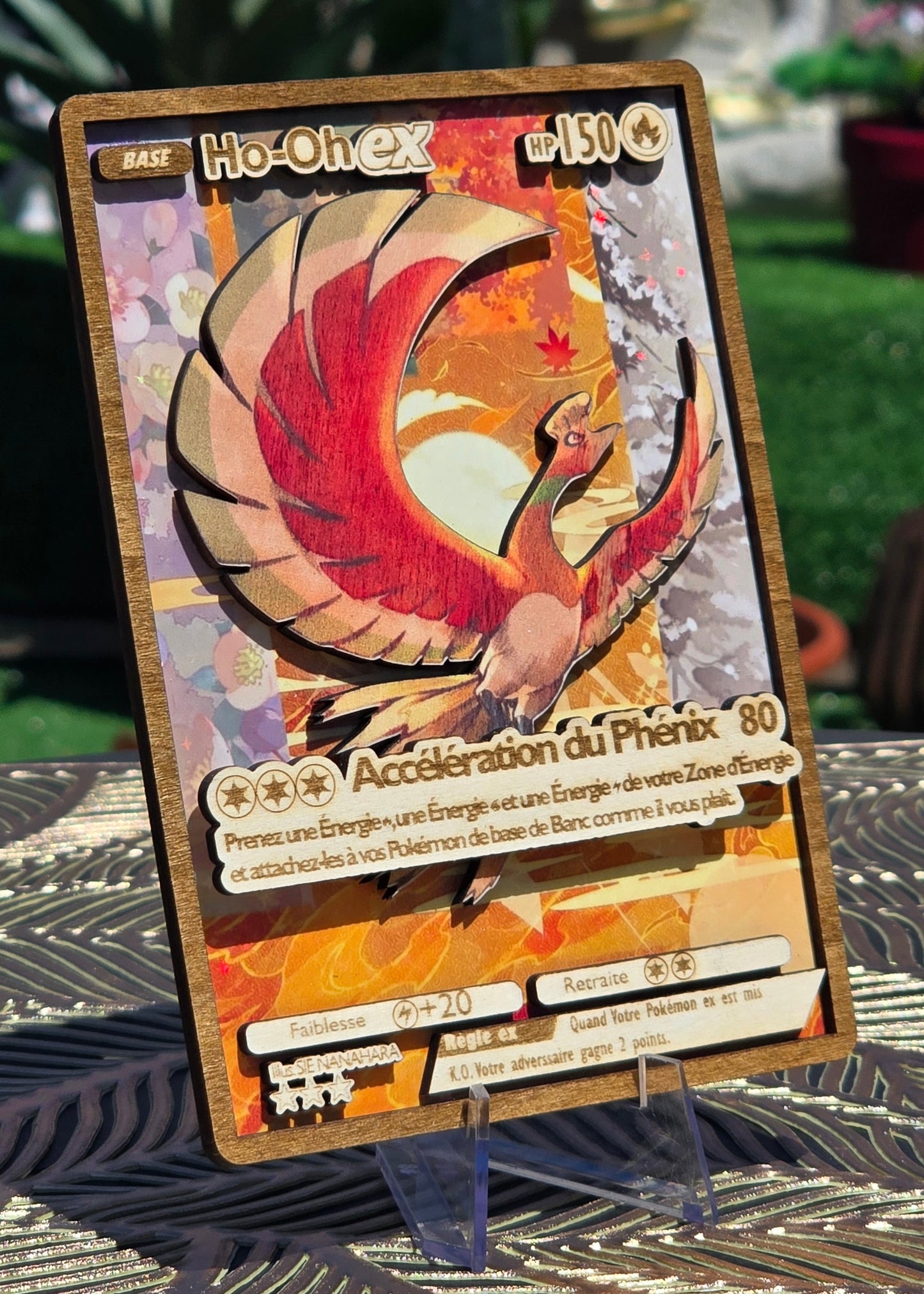 Ho-Oh EX Full Art — Carte en Bois Premium Holographique