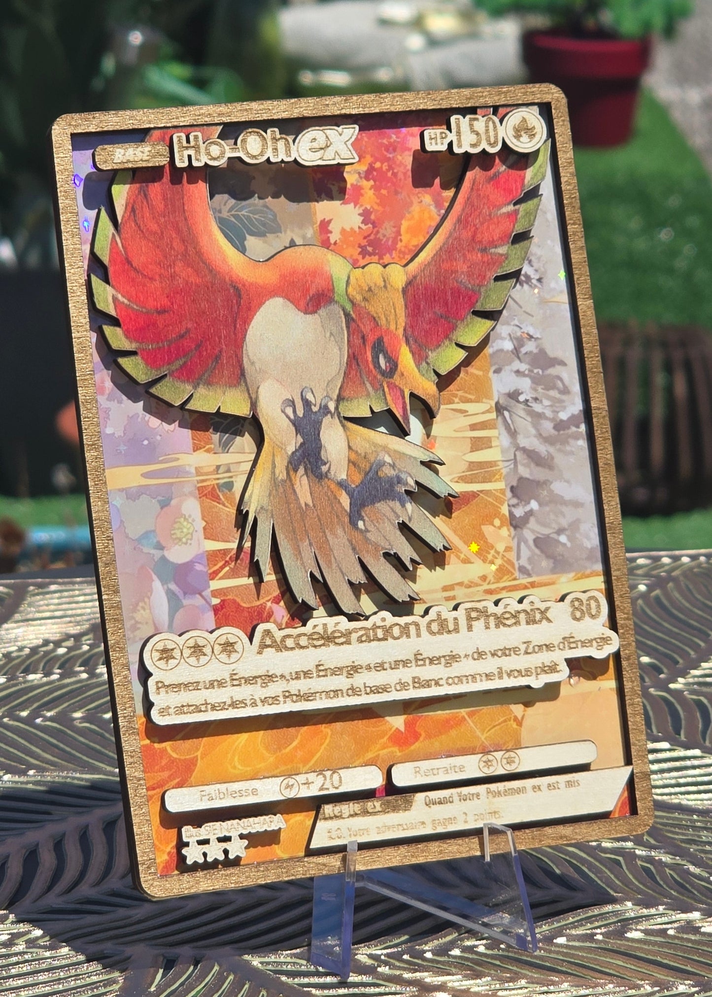 Ho-Oh EX Full Art — Carte en Bois Premium Holographique