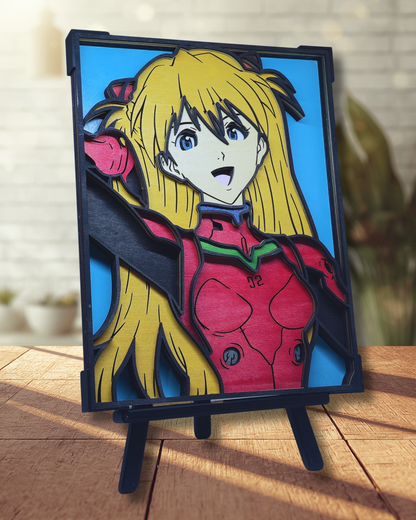 Tableau Asuka (Evangelion) – Bois 3D Multicouche
