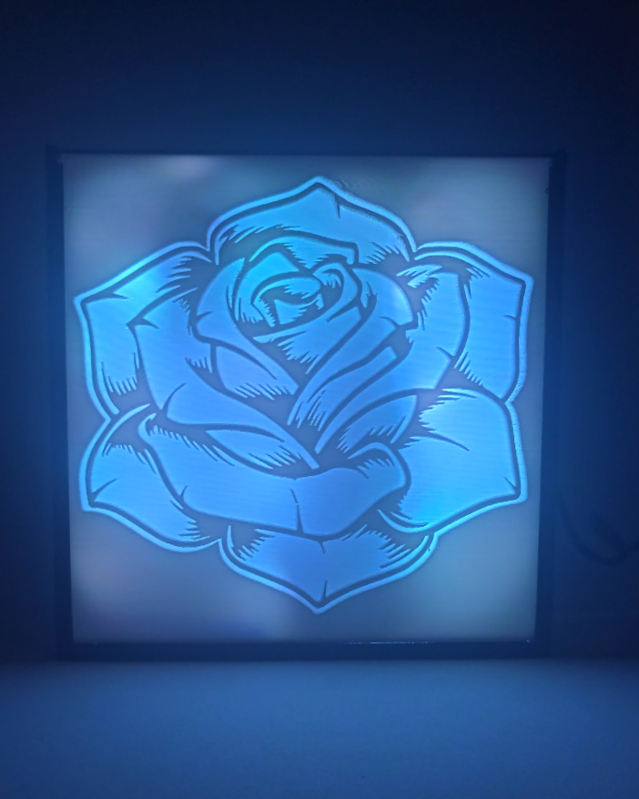 Cadre lithophanie Rose lumineuse LED RGB connectée – Décoration impression 3D fan Ado