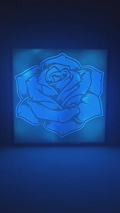 Cadre lithophanie Rose lumineuse LED RGB connectée – Décoration impression 3D fan Ado