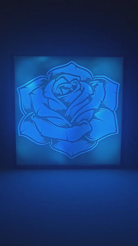 Cadre lithophanie Rose lumineuse LED RGB connectée – Décoration impression 3D fan Ado